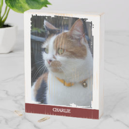 動物愛好家追加の名前burgundy cat photo rustic ウッドボックスサイン