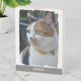 動物愛好家追加グレイ猫フォトラスティック ウッドボックスサイン