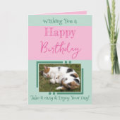 動物愛好家追加フォトピンク緑の誕生日 カード (正面)