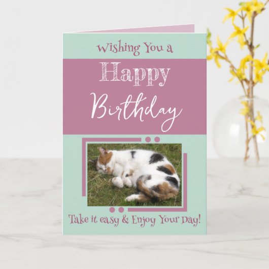 動物愛好家追加フォトラベンダーグリーン誕生日 カード (黄色い花)