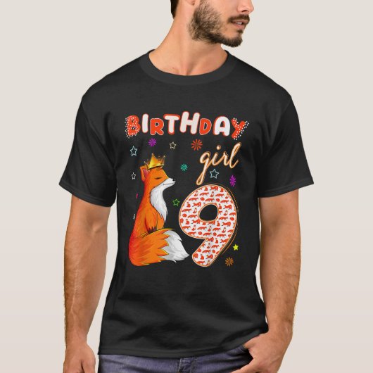 動物愛好家9th誕生日ガールキツネB day 9年 Tシャツ (正面)