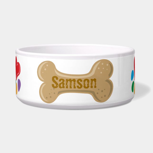 動物愛好家_ハート – 犬パーソナライズされたの骨 ボウル (正面)