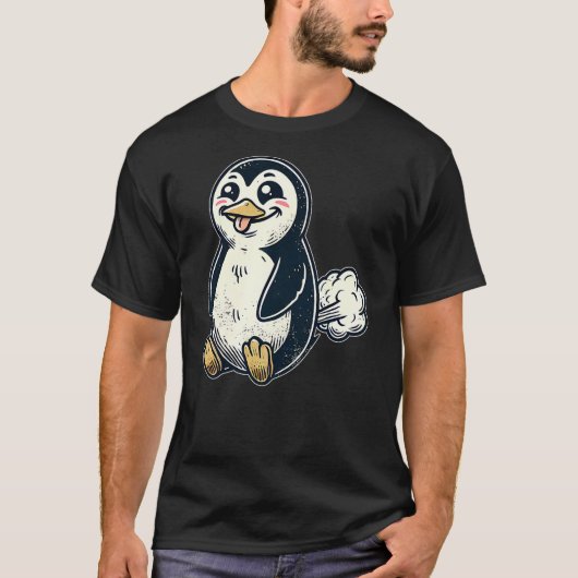 動物愛好者向けの面白い漫画のおならペンギン Tシャツ (正面)