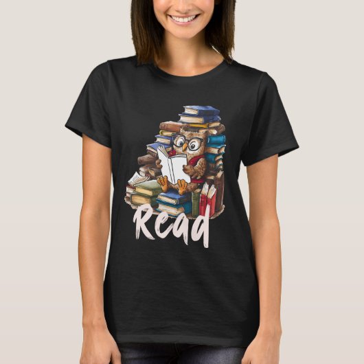 動物愛者フクロウ読の著書Librarian Across Am Tシャツ (正面)