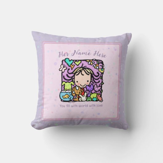 動物愛護の獣医ギフトが大好きかわいい少女 クッション (正面)