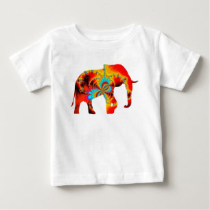 動物愛護 - ゾウのシルエット フラクタル1 ベビーTシャツ