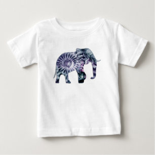 動物愛護 - ゾウのシルエット フラクタル2 ベビーTシャツ