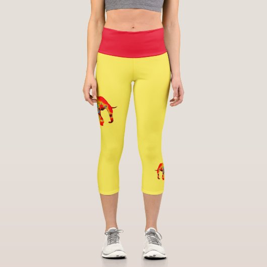 動物愛護 – 象シルエットフラクタル1 カプリレギンス (正面)