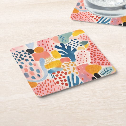 動物抽象芸術モダンレトロ スクエアペーパーコースター (アングル)