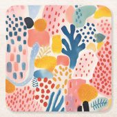 動物抽象芸術モダンレトロ スクエアペーパーコースター (正面)