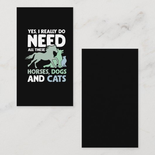 動物救助用の馬猫と犬のペット好き 名刺 (正面/裏面)