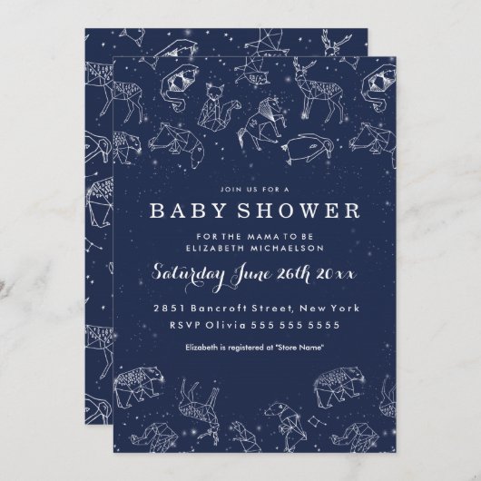 動物星座ベビーシャワー招待状 招待状 (正面/裏面)