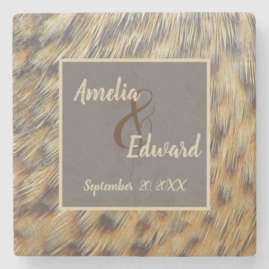 動物柄の結婚記念 ダック フェザー ストーンコースター (正面)