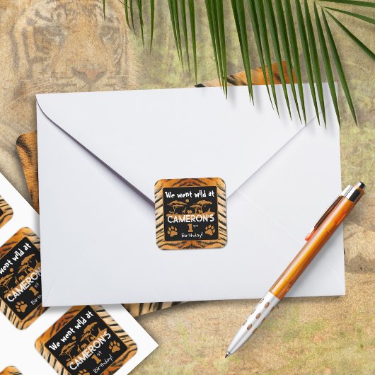 動物柄トラの誕生日ステッカー スクエアシール