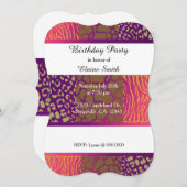 動物模様宝石トーン誕生日招待状 招待状 (正面/裏面)