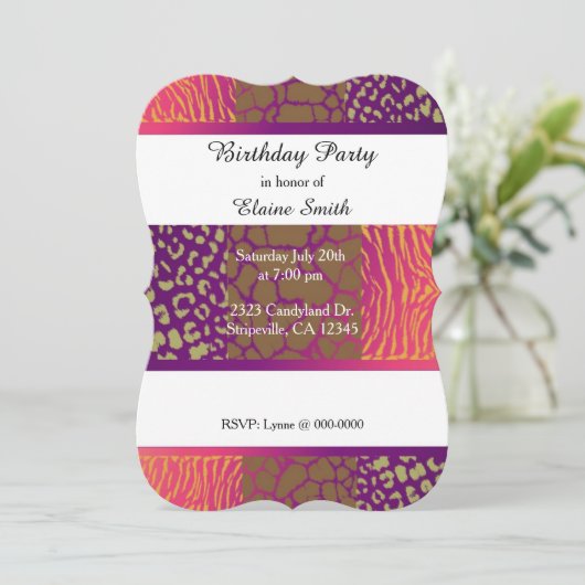 動物模様宝石トーン誕生日招待状 招待状 (スタンド正面)