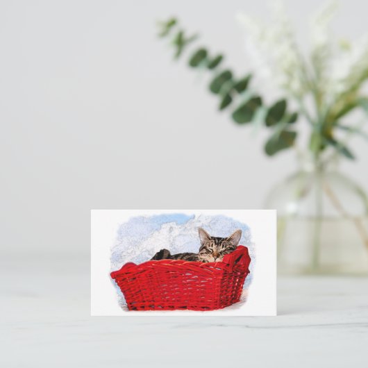 動物気に専門の寝た赤い赤いバスケット 名刺 (スタンド正面)