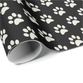 動物犬猫の足のプリントパターン黒及び白 ラッピングペーパー (ロールコーナー)
