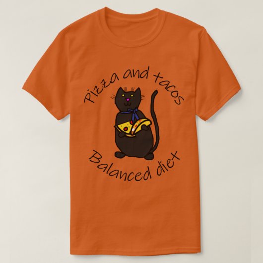 動物猫ピザとタコスのバランスの取れたダイエット Tシャツ (デザイン正面)