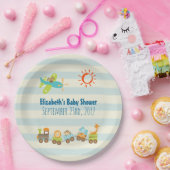 動物玩具列車と飛行機の男の子の赤ちゃんシャワー ペーパープレート (パーティー)