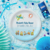 動物玩具列車と飛行機の男の子の赤ちゃんシャワー ペーパープレート (パーティー)