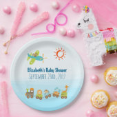 動物玩具列車と飛行機の男の子の赤ちゃんシャワー ペーパープレート (パーティー)