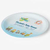 動物玩具列車と飛行機の男の子の赤ちゃんシャワー ペーパープレート (アングル)
