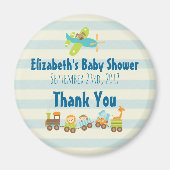 動物玩具列車と飛行機の赤ちゃんシャワー感謝してい マグネット (正面)