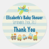 動物玩具列車と飛行機の赤ちゃんシャワー感謝してい ラウンドシール (正面)