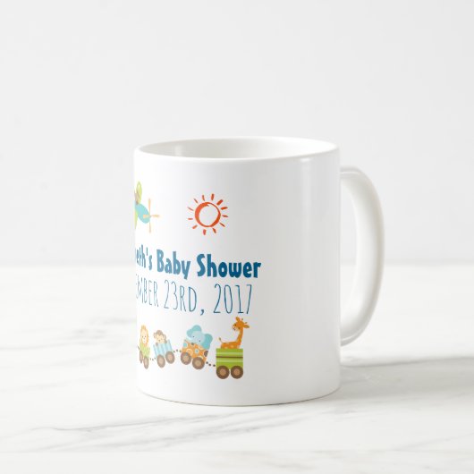 動物玩具列車と飛行機の赤ちゃんシャワー コーヒーマグカップ (正面右)