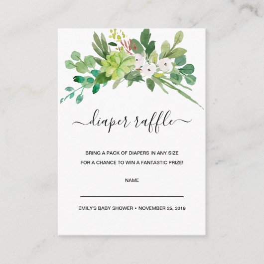 動物用水彩赤ちゃんシャワーおむつラッフルチケット エンクロージャーカード (正面)