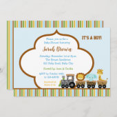 動物男の赤ちゃんシャワー招待状(列車)プリント 招待状 (正面/裏面)