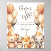 動物男女兼用の赤ちゃんシャワーおむつラッフル ポスター (正面)