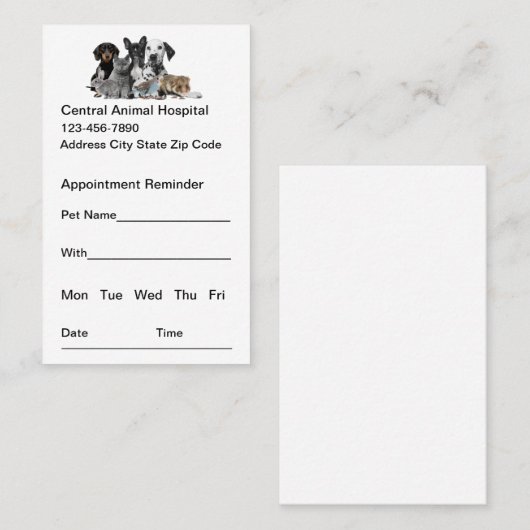 動物病院の獣医アポイントメントカード 名刺 (正面/裏面)