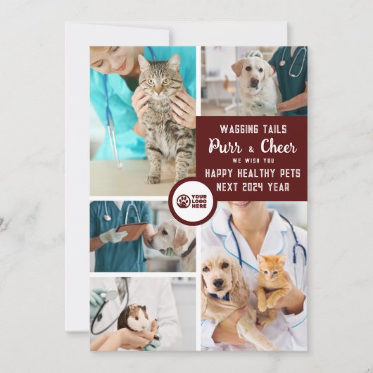 動物病院ロゴ写真コラージュクリスマス シーズンカード (正面)