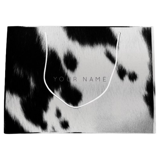 動物皮膚白黒抽象芸術カウグレーグラム ラージペーパーバッグ (正面)