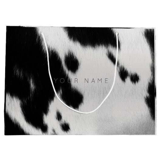 動物皮膚白黒抽象芸術カウグレーグラム ラージペーパーバッグ (裏面)