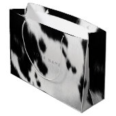 動物皮膚白黒抽象芸術カウグレーグラム ラージペーパーバッグ (裏面アングル)