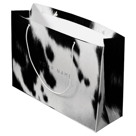 動物皮膚白黒抽象芸術カウグレーグラム ラージペーパーバッグ (裏面アングル)