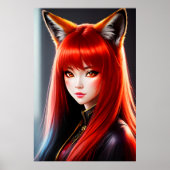 動物相の若い女性の赤毛キツネの耳 | AI Art ポスター (正面)