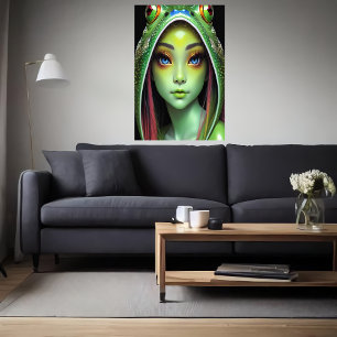 動物相クールのカエルの女性   AI Art ポスター