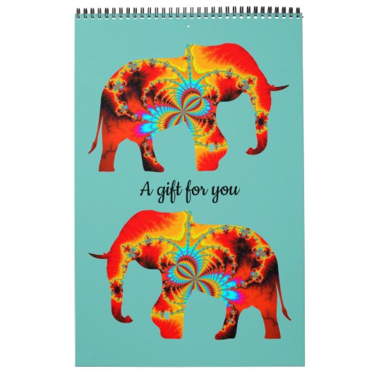 動物福祉 – 象シルエットフラクタル1 カレンダー (カバー)