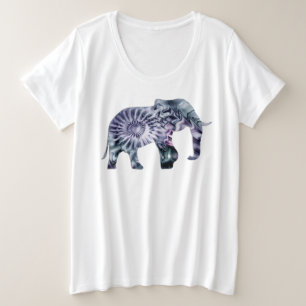 動物福祉 – 象シルエットフラクタル2 プラスサイズTシャツ