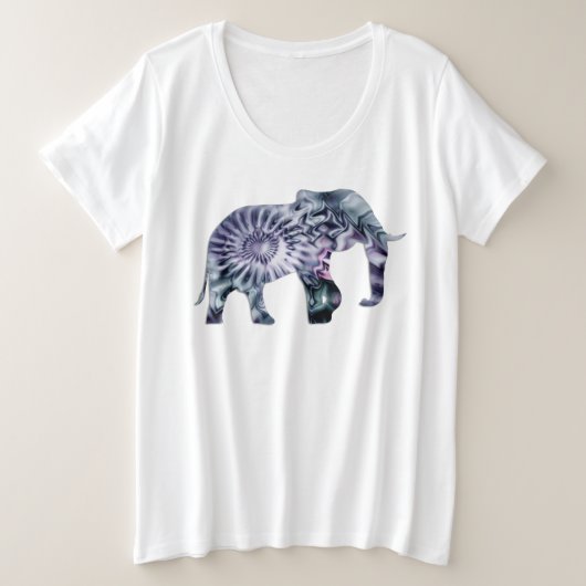 動物福祉 – 象シルエットフラクタル2 プラスサイズTシャツ (デザイン正面)