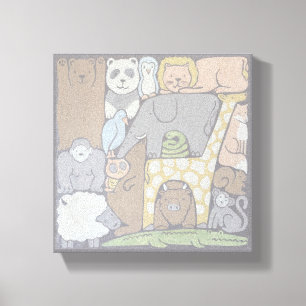 動物積み木の子供部屋/遊び部屋のアート キャンバスプリント