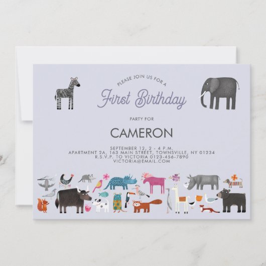 動物第一誕生日 招待状 (正面)