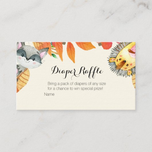 動物素朴の赤ちゃんシャワー – おむつラッフルカード エンクロージャーカード (正面)