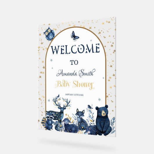 動物素朴アドベンチャーナイトスカイ赤ちゃんシャワー アクリルサイン (傾斜)