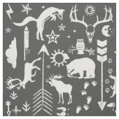 動物素朴線熊の鹿キツネウッドランドパターン ファブリック (見本)