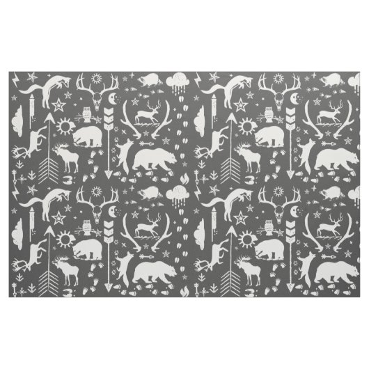 動物素朴線熊の鹿キツネウッドランドパターン ファブリック (ファットクウォーター)